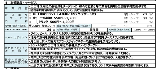 洋風居酒屋の記入例（日本政策金融公庫）